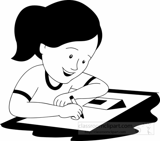 550x483 Free Black And White Children Outline Clipart - Black And White Drawing Of A Girl