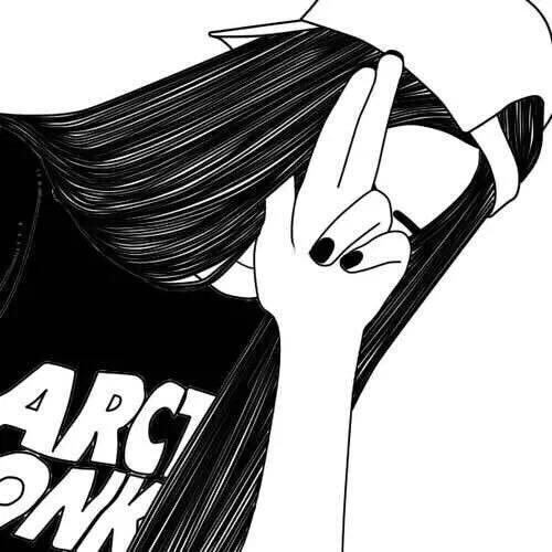 500x500 art, bands, black, black and white, drawing - Black And White Drawing Of A Girl