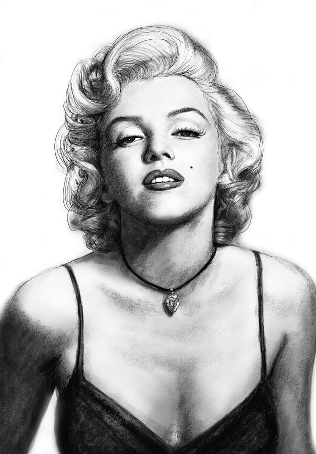 Marilyn Monroe Art Drawing Sketch Portrait Painting - Black And White D...