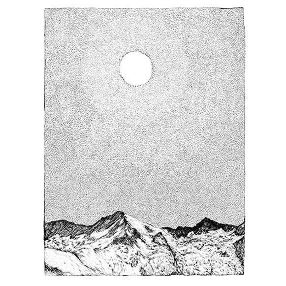 581x581 Mountains And Sun - Black And White Drawing Of The Sun