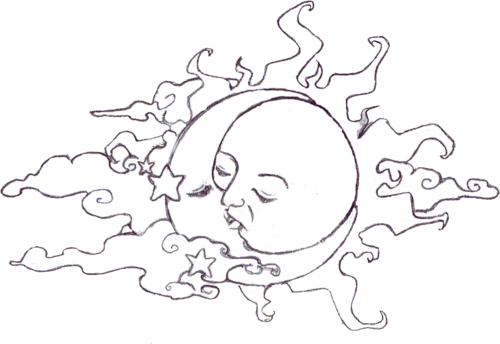 500x344 Sun Moon Stars Transparent Black And White Huge Freebie - Black And White Drawing Of The Sun