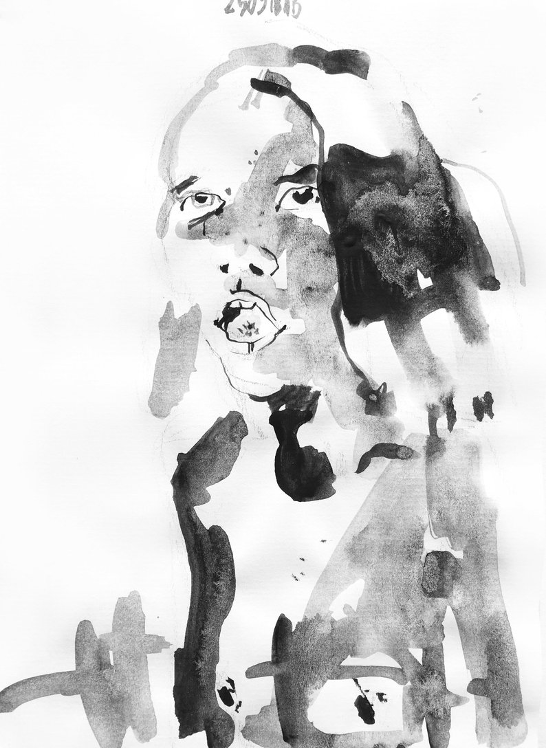 794x1088 Drawing Acrylic Girl Painting On Paper Black White Etsy - Black And White Drawings Of Girls