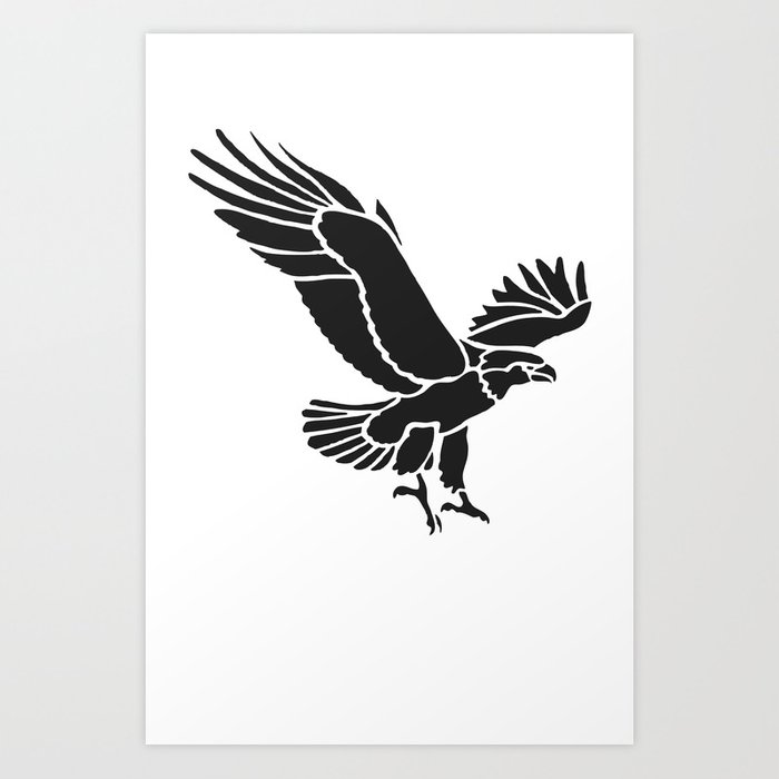 700x700 Black And White Flying Eagle Drawing Art Print - Black And White Eagle Drawing
