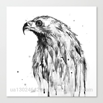 350x350 Eagle Black And White Artwork Original Watercolor Art Print - Black And White Eagle Drawing