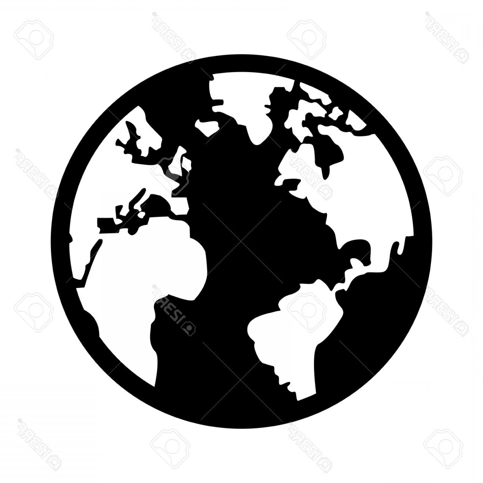 1560x1560 Photostock Vector Black And White Earth Globe With Distinction - Black And White Earth Drawing