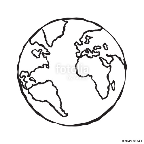 500x500 single black sketch of earth globe illustration planet earth - Black And White Earth Drawing