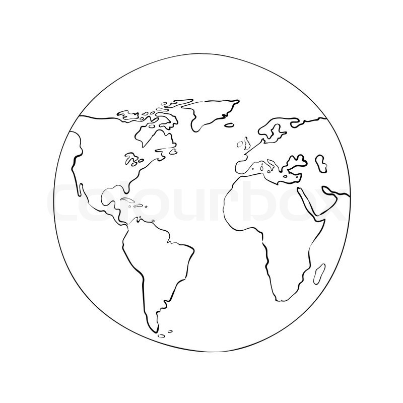 800x800 Sketch Globe World Map Black On White Stock Vector Colourbox - Black And White Earth Drawing