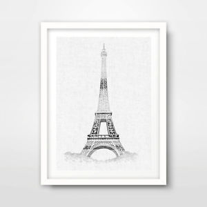 300x300 Eiffel Tower Black White Illustration Drawing Paris Art Print - Black And White Eiffel Tower Drawing