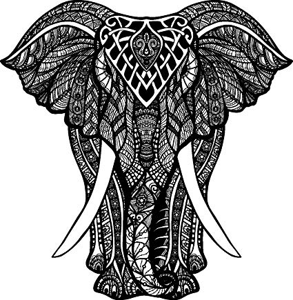 425x435 Black And White Tribal Pattern Elephant Drawing Vinyl - Black And White Elephant Drawing