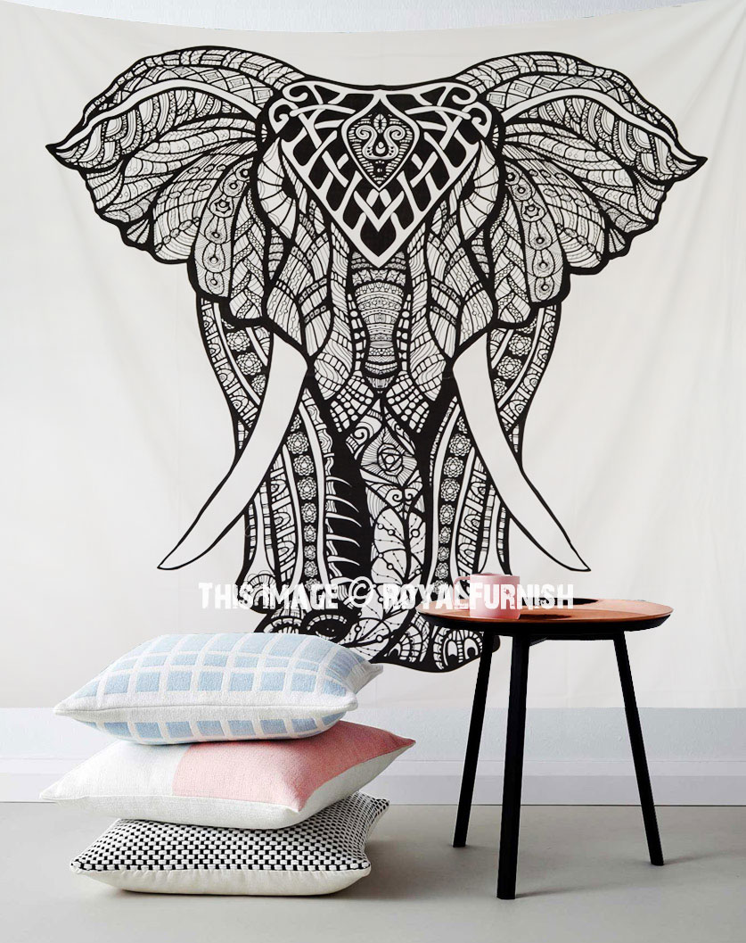 837x1057 Black White Asian Elephant Tapestry - Black And White Elephant Drawing