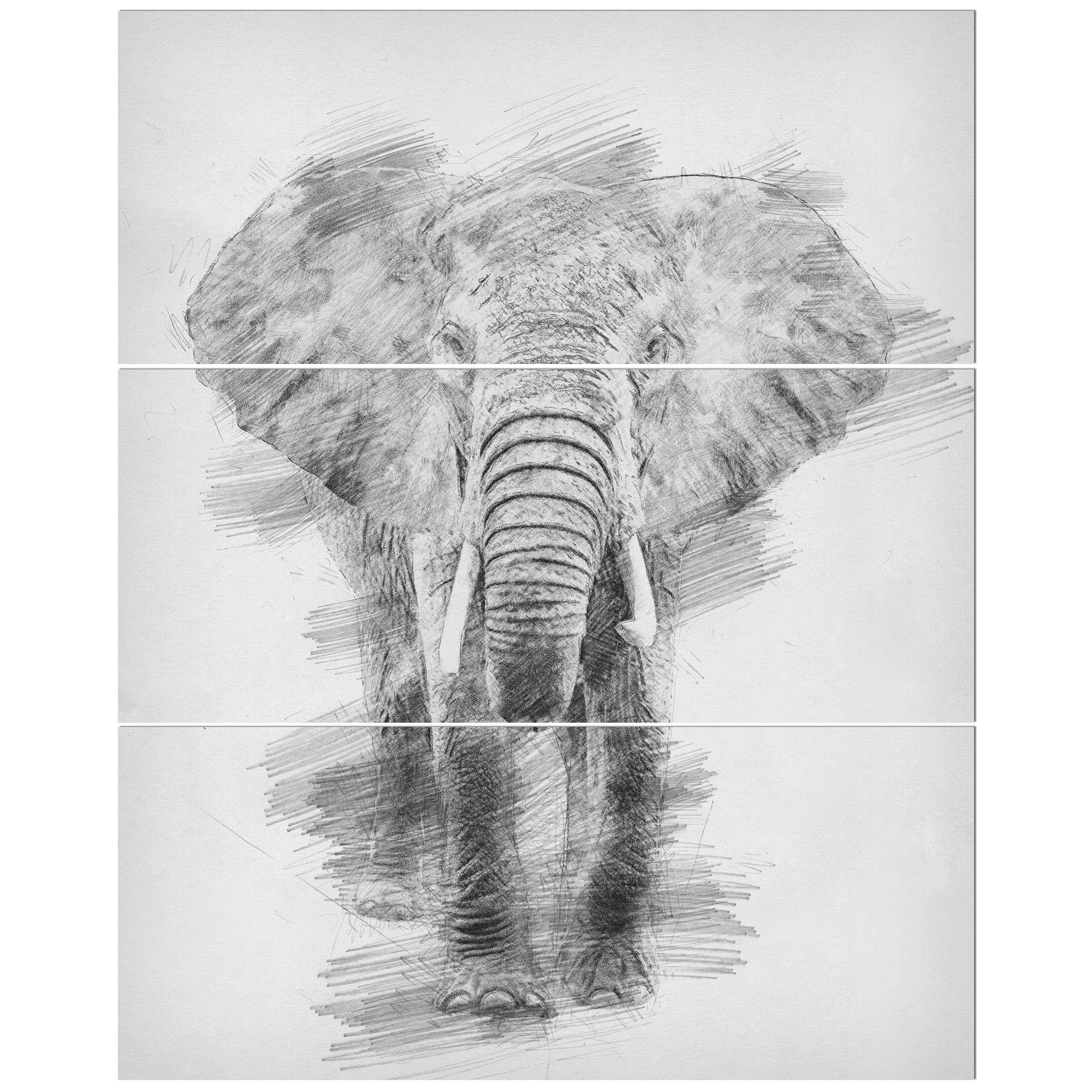 3000x3000 East Urban Home 'black And White Elephant Pencil Sketch' Drawing - Black And White Elephant Drawing