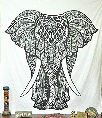 425x493 Jaipur Handloom Queen Black And White Elephant - Black And White Elephant Drawing