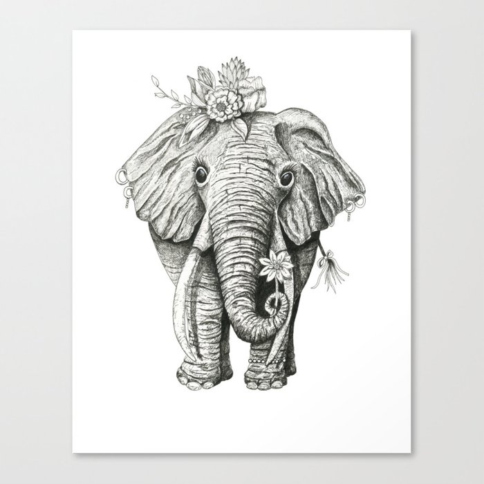 700x700 Elephant Art - Black And White Elephant Drawing