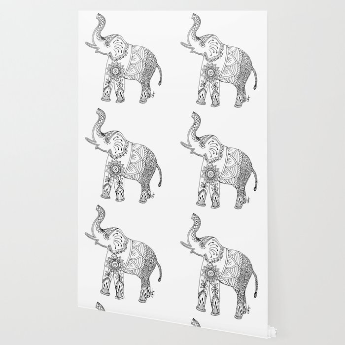 700x700 Elephant Drawing In Black And White, Mehndi Style Wallpaper - Black And White Elephant Drawing