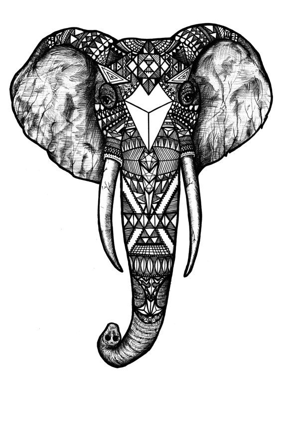 570x881 Pattern Elephant, Black And White, Black And White Digital Art - Black And White Elephant Drawing