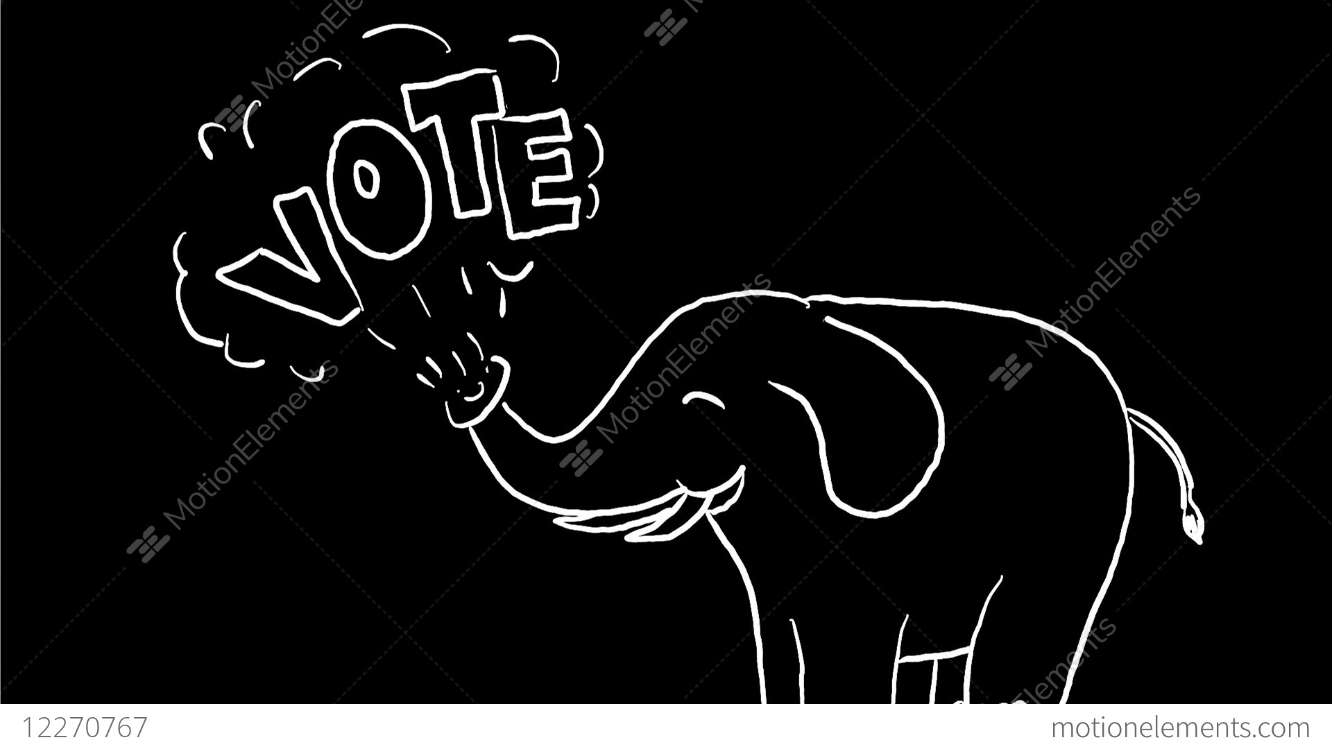 1920x1080 White Elephant Vote Drawing Animation Stock Animation - Black And White Elephant Drawing