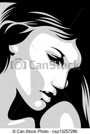 316x470 Young Face Illustrated Black And White Fine Girl Face - Black And White Face Drawing