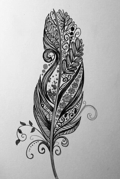 499x744 Image About Art In Drawings - Black And White Feather Drawing