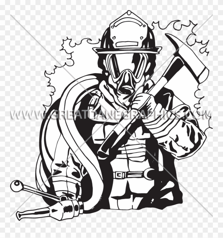 880x941 Png Transparent Library Firefighter Black And White - Black And White Fire Drawing
