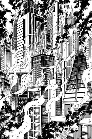 325x488 Batman Black And White Drawing Of Buildings On Fire With Smoke - Black And White Fire Drawing