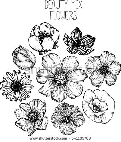 402x470 Flower Drawing Clipart Great Free Clipart, Silhouette, Coloring - Black And White Flower Drawing