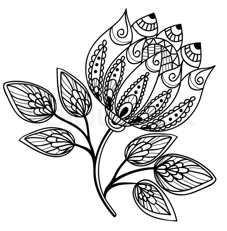 785x800 Beautiful Black And White Flower, Hand Stock Vector Colourbox - Black And White Flower Drawing