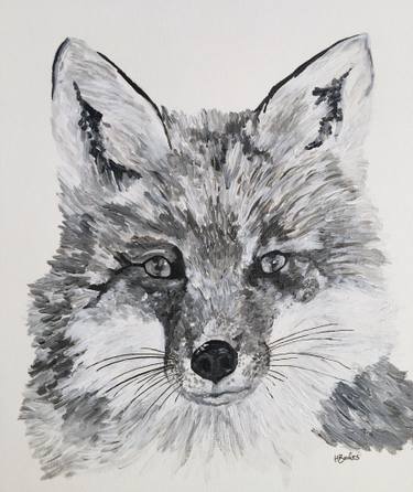 375x446 Black And White Fox Painting - Black And White Fox Drawing