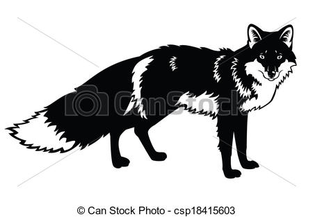 450x313 fox black white standing fox, side view black and white image - Black And White Fox Drawing