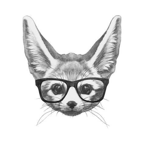 473x473 original drawing of fennec fox with glasses isolated on white - Black And White Fox Drawing