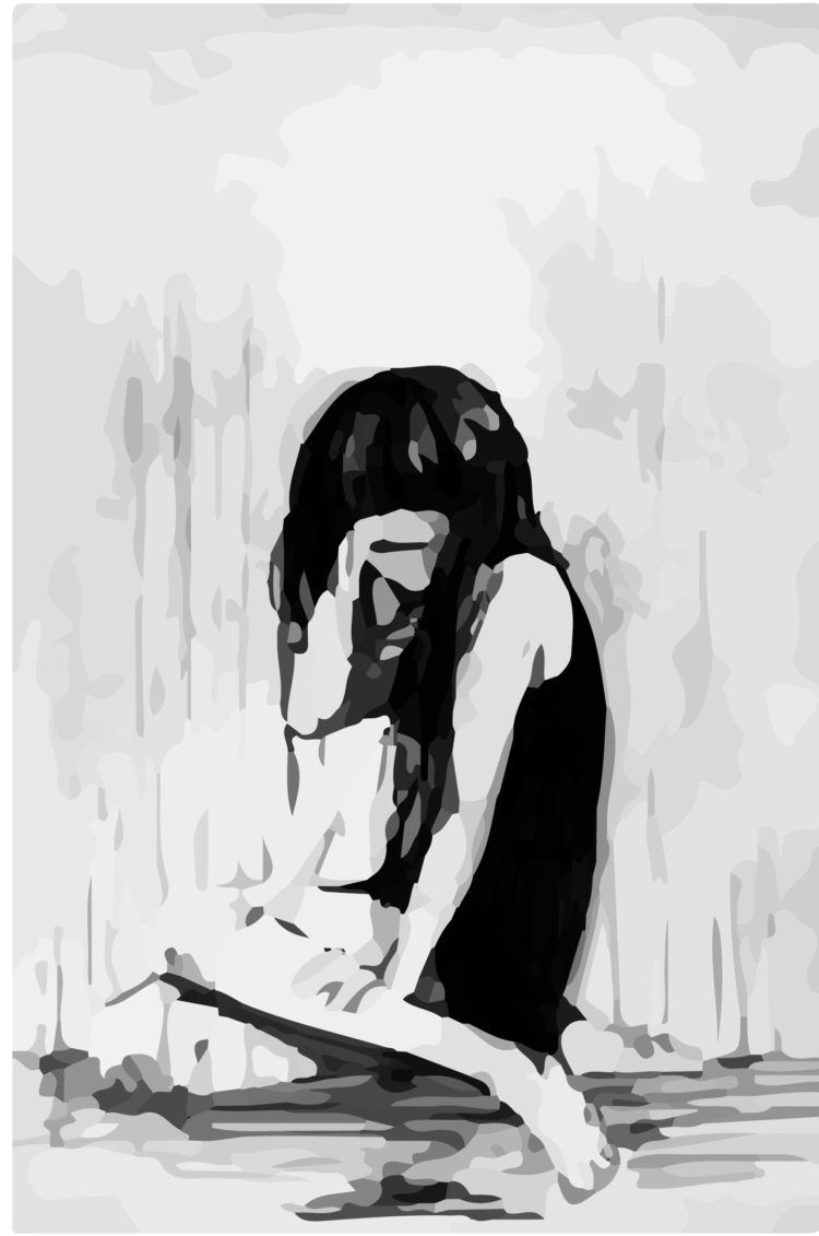 750x1131 A Girls Crying Sketch In Black And White Sad Anime Girl Crying - Black And White Girl Drawings