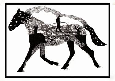 375x265 Original Horse Black White Drawings For Sale Saatchi Art - Black And White Horse Drawings