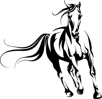 419x404 stylized horse decal, approx across available in black - Black And White Horse Drawings