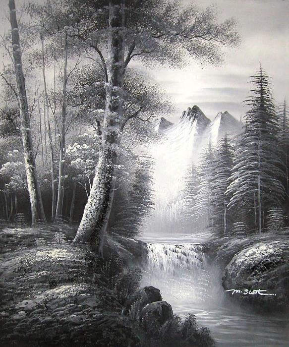 583x700 Black And White Landscape Paintings Art Gt Original Oil - Black And White Landscape Drawings