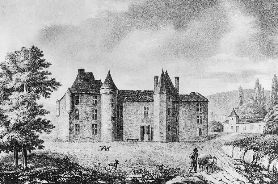 900x596 chateau de montaigne drawing - Black And White Landscape Drawings