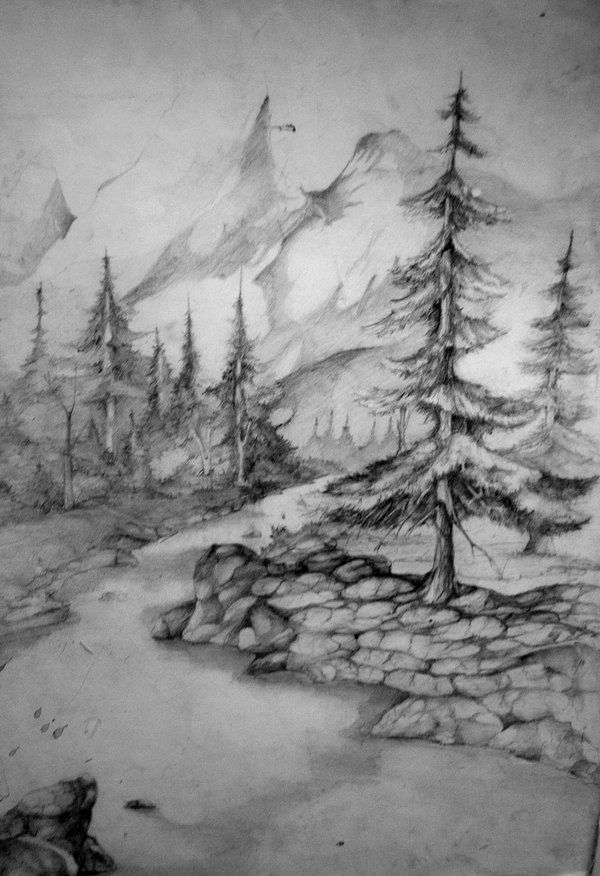 600x876 Landscape Drawing - Black And White Landscape Drawings