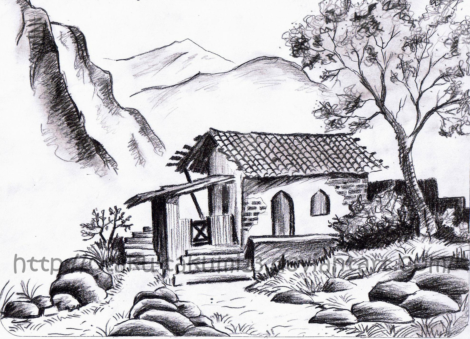 1600x1155 Simple Black And White Landscape Drawing And Sketch Black - Black And White Landscape Drawings