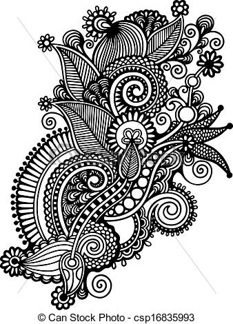 338x470 Hand Draw Black And White Line Art Ornate Flower Design Ukrainian - Black And White Line Drawings