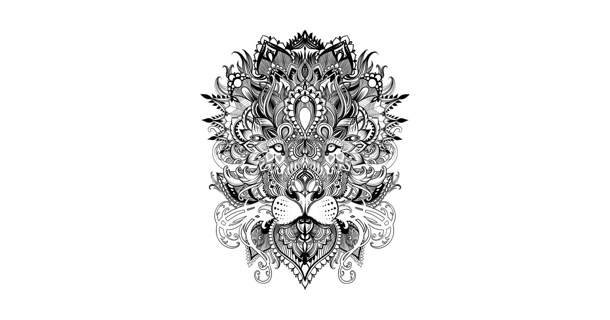 1200x630 Black And White Lion Mandala Pattern Line Art Drawing - Black And White Lion Drawing