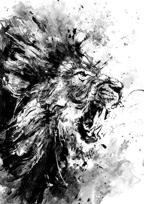 570x807 lion original acrylic painting black and white - Black And White Lion Drawing