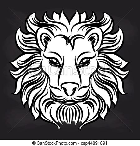 450x470 white lion head on blackboard black and white lion head design - Black And White Lion Drawing