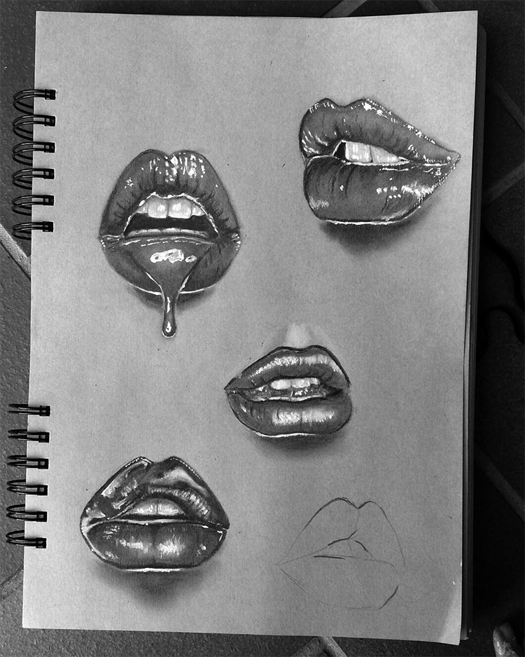Drawings Of Lips, Mouths Teeth - Black And White Lips Drawing. 