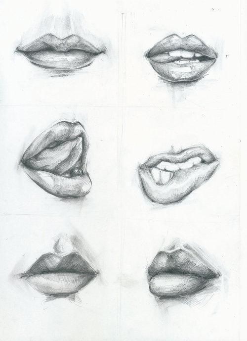 lips black and white sketch