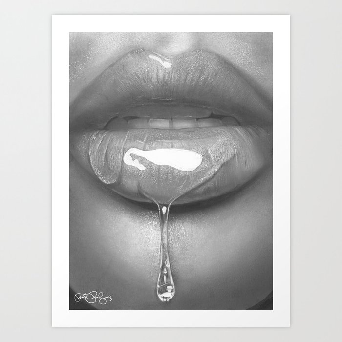 700x700 glossy lips charcoal drawing art print - Black And White Lips Drawing