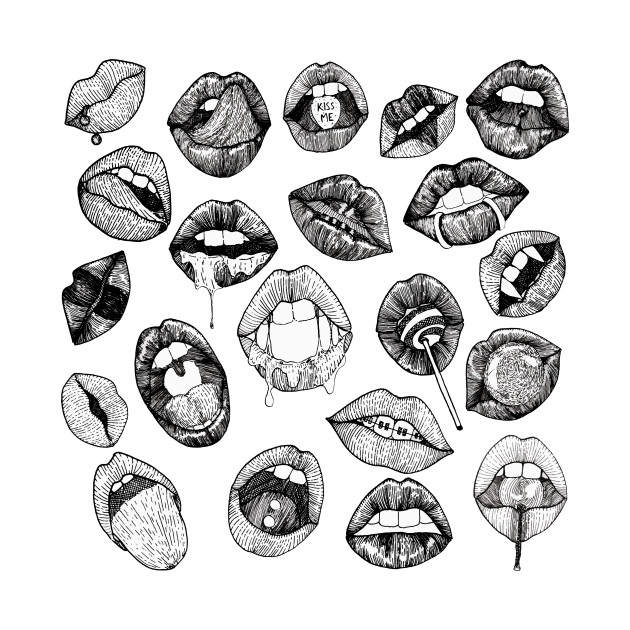 630x630 Hand Drawn Luscious Lips In Black And White - Black And White Lips Drawing