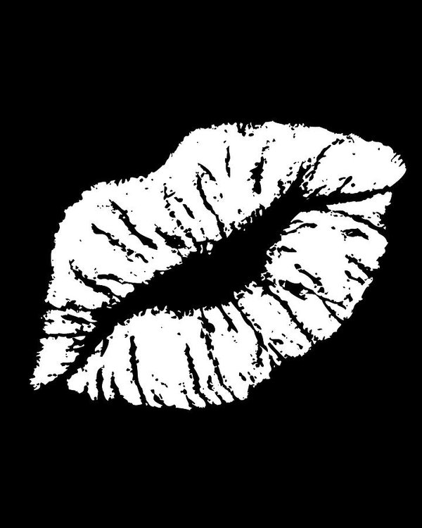 600x750 Kiss Lips White Poster - Black And White Lips Drawing