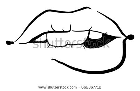 450x294 Ajar Bite Lips Glamour Female Mouth Stock Vector Royalty Free - Black And White Lips Drawing