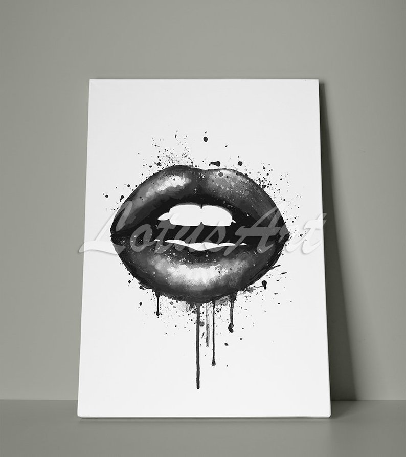794x893 lips black white watercolor canvas wall art lips canvas home etsy - Black And White Lips Drawing