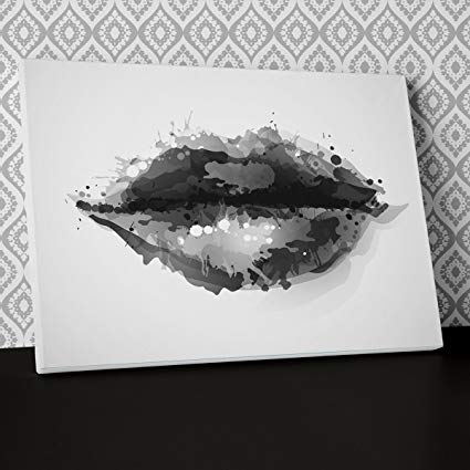 425x425 luscious lips black and white canvas wall art, framed ready - Black And White Lips Drawing