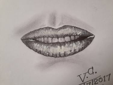 375x281 Realistic Lips Drawing Drawing - Black And White Lips Drawing