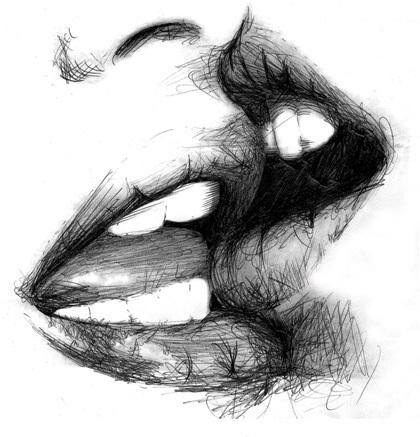 420x437 Love Drawing Illustration Art Black And White Pencil Bampw Draw Kiss - Black And White Lips Drawing